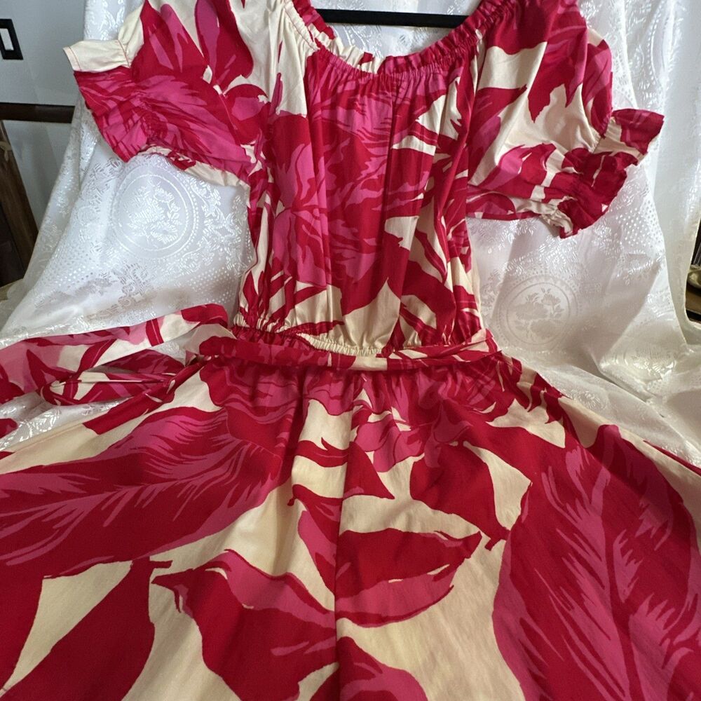 Flying Tomato Women's Fusia Apink RED Palm Leaf Tropical Printed Romper Large